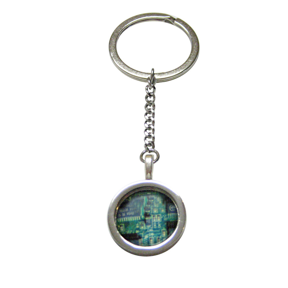 Circular Green Computer Circuit Pendant Keychain - image 1